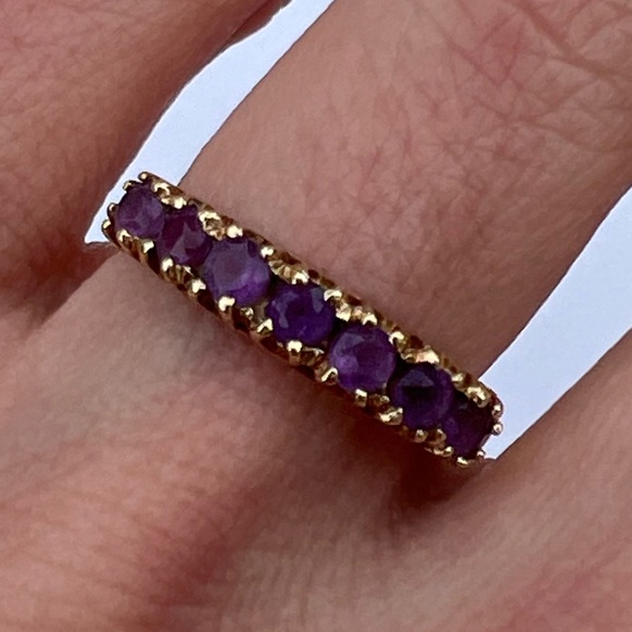 10k yellow gold natural amethyst art deco vintage intricate ring size 5